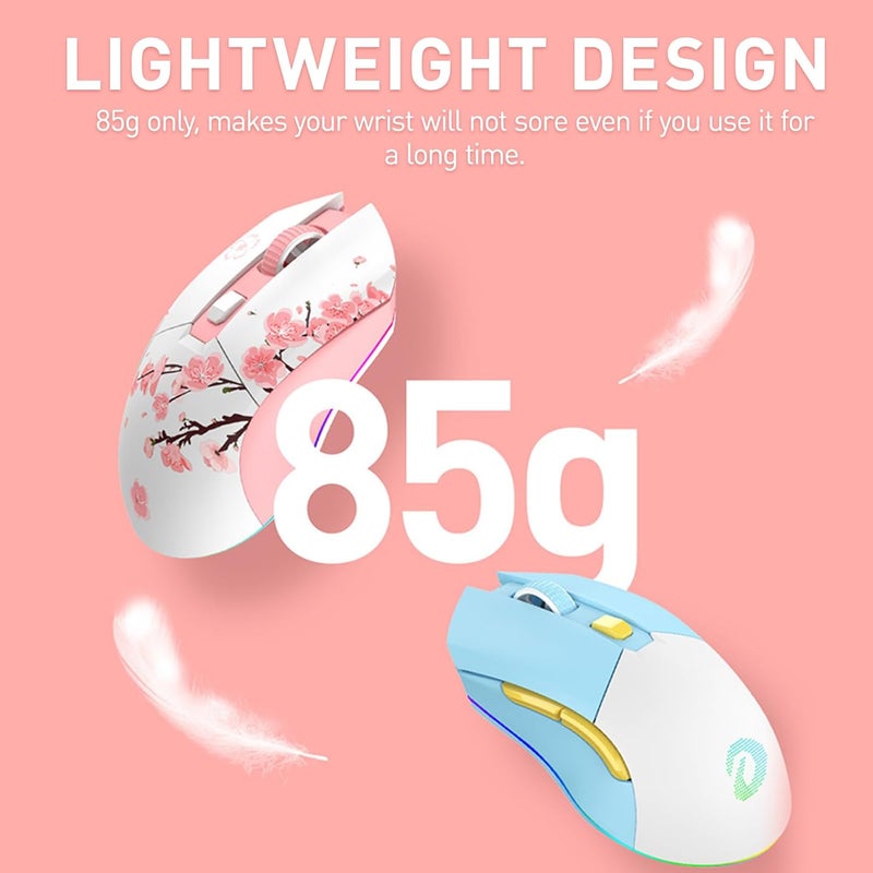 DAREU Sakura Pink Wireless Gaming Mouse with Charging Dock Rechargeable RGB,12K DPI,6 Programmable Buttons High-Precision Sensor [300IPS] [1000Hz] for PC Notebook Mac - Image 2